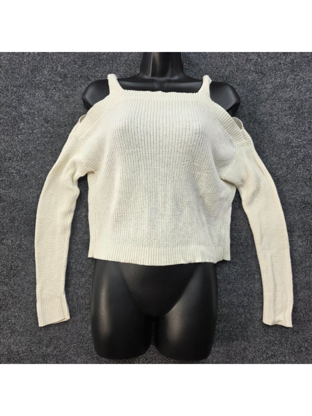 Express Cotton Knit Cold Shoulder Cropped Sweater XS Ivory Y2K Minimal Coquette